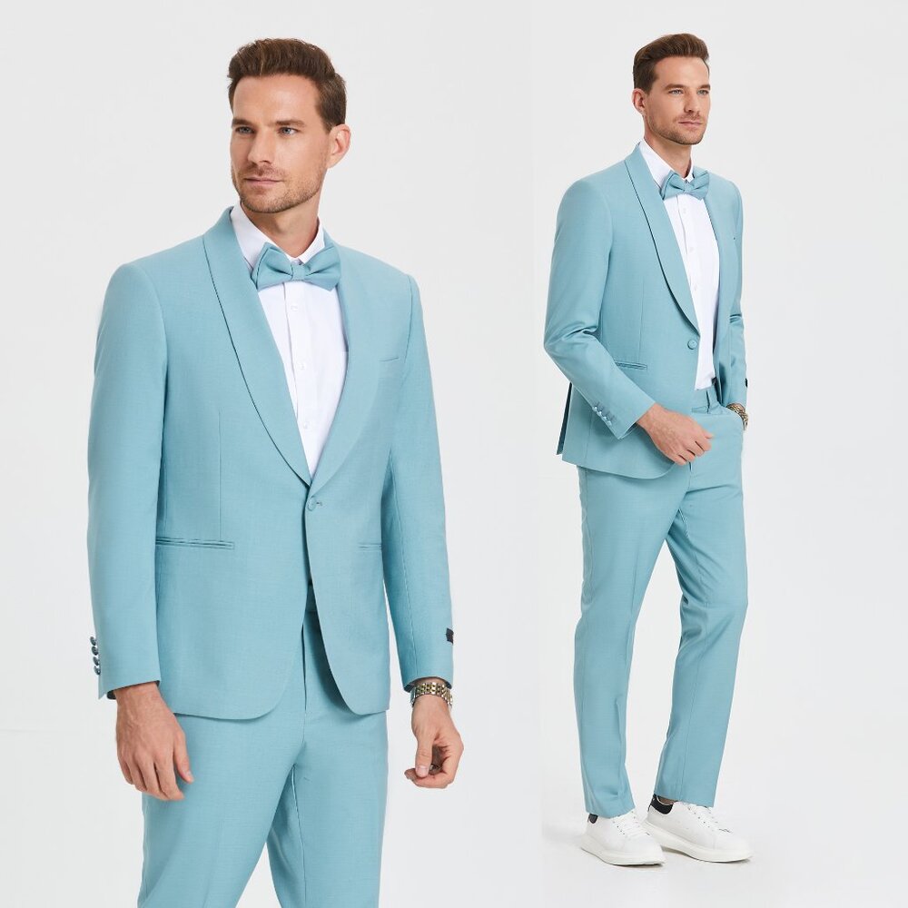 Skinny-Fit Tazio Men's 2-Piece Shawl Collar Suit, Celeste Blue